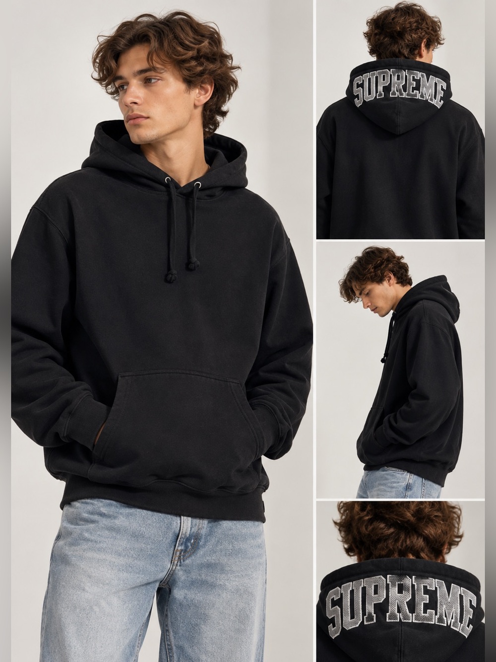 Supreme Black Pullover Hoodie – Hood Logo Streetwear